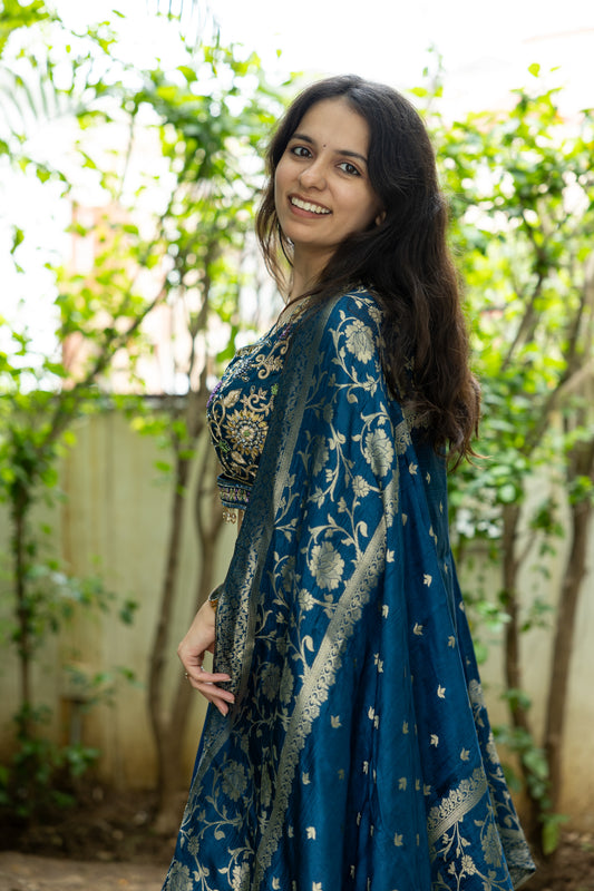 Midnight Phool Print Lehenga Set