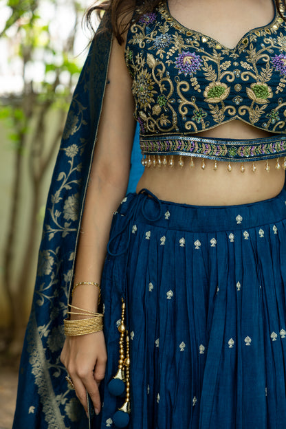 Midnight Phool Print Lehenga Set