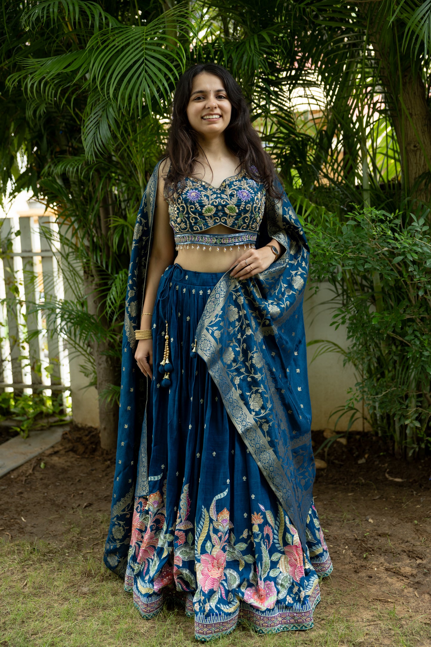Midnight Phool Print Lehenga Set