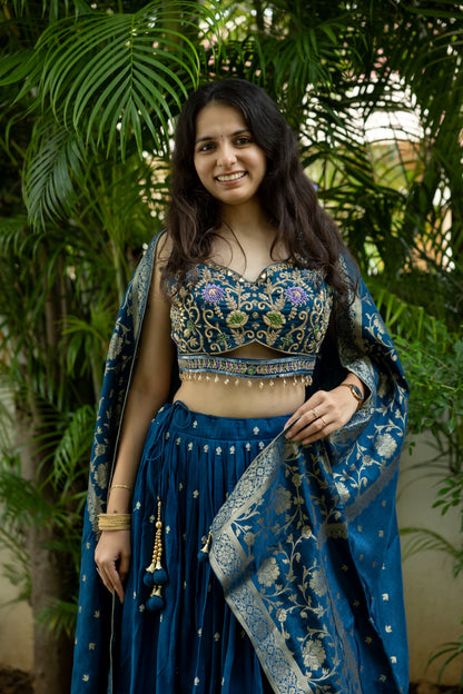 Midnight Phool Print Lehenga Set