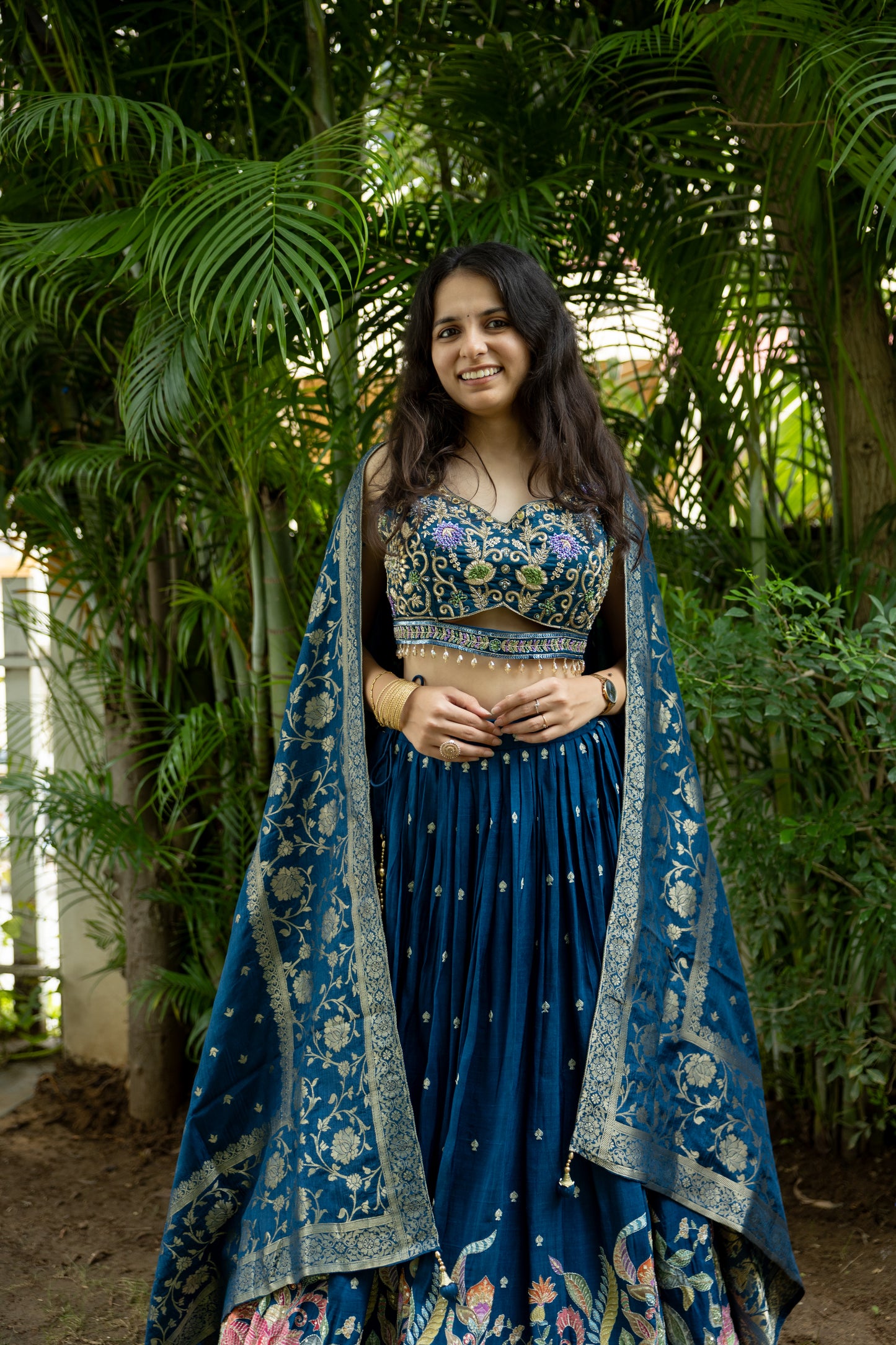 Midnight Phool Print Lehenga Set