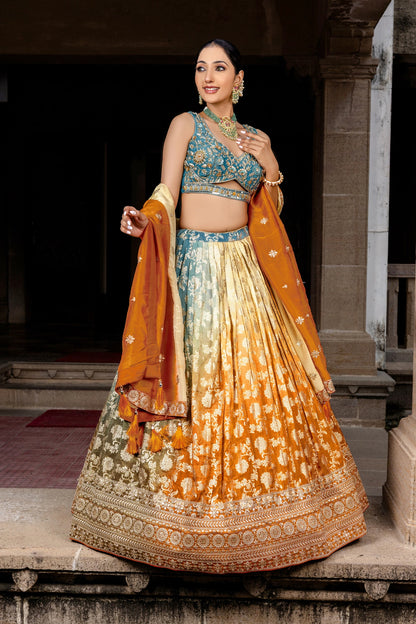 Dual-Tone Banarasi Lehenga with Embellished Choli