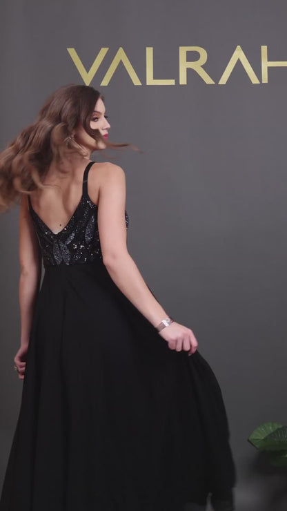 Black Sequined Evening Gown